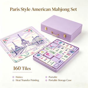 Ensemble de mahjong américain violet sur le thème de la vue sur Paris, comprenant un coffret de mahjong, un tapis de mahjong et un jeu de tuiles de mahjong. - Product Image 6