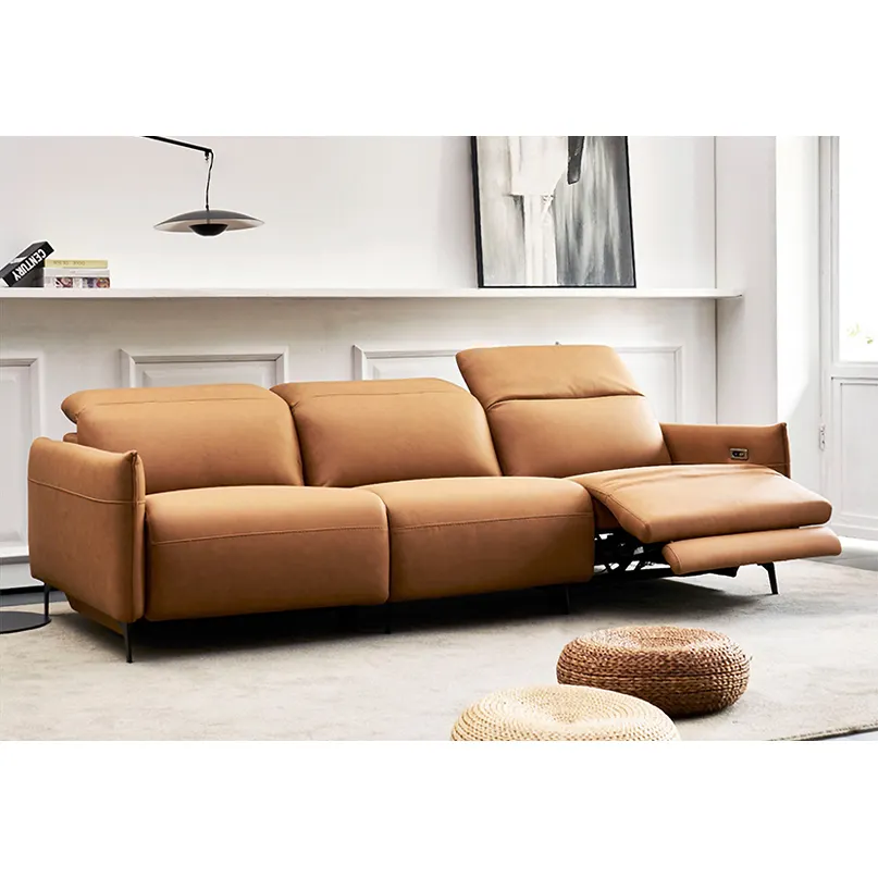 Winforce-ensemble de canapé en cuir véritable pour le salon, chaise de luxe, inclinable automatique, 3 places