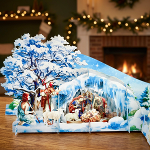 Christmas Birthday 3D Pop-Up Greeting Card with Snowy Nativity Scene Paper Holiday Digital Printing <b>Matte</b> <b>Varnishing</b> - Product Image 3