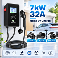7kW 交流电动汽车充电站 GB/T Type 2 J1772 32A RFID WiFi 蓝牙 Tuya App IP67 壁挂式充电盒 带CE TUV UL 认证 批发供应商