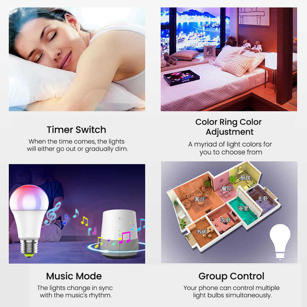 HONPNK E14 Tuya Smart WiFi Light Bulb LED Mobile Phone Timed Voice Remote Control RGB Color Candle Light