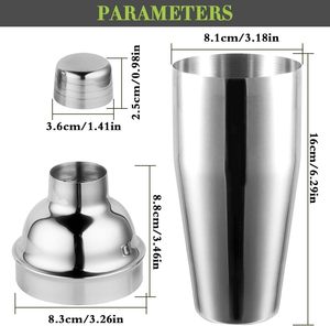 Shaker à cocktails en acier inoxydable de 250 ml - Design élégant - Parfait pour les mini cocktails - Ensemble de shakers à cocktails - Product Image 2
