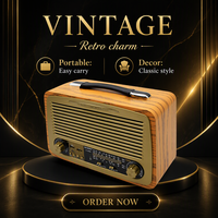 Radio rétro en bois 4 bandes FM AM SW1 SW2 avec lecteur MP3 BT USB TF, haut-parleur grand écran rechargeable, personnalisable OEM, certifié CE