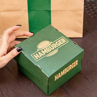 Boîte à hamburger pliable intégrée de style minimaliste en carton biodégradable jetable, fabriquée sur mesure en usine, compacte et portable