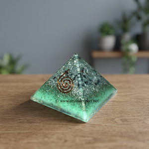Natural Healing <b>Orgonite</b> Pyramid with Jade & Shungite-Brass/Copper Inclusions (India Origin) 50-100mm 150-200g - Product Image 2