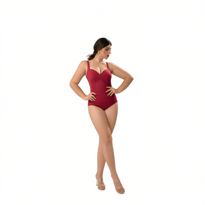 Costume da bagno intero HDJ Plus Size rosso vino con controllo pancia, vita alta e scollo incrociato BZ77010 - Product Image 2