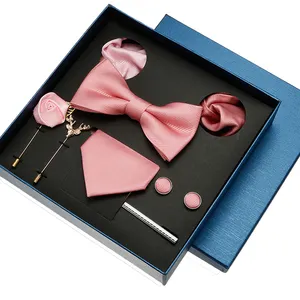 Персиковый розовый галстук и запонки Подарочная коробка Набор Шелковый шалфей Мини зеленый галстук набор с логотипом на упаковке коробки