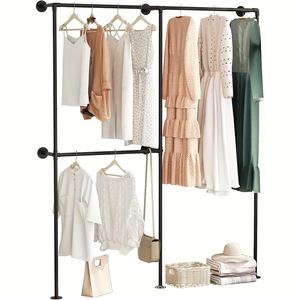 Porte-vêtements mural double barre en métal noir pour armoire, qualité supérieure, acier au carbone, forme rectangulaire - Product Image 5