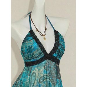 Women's Chiffon Halter <b>Top</b> Empire Waist Asymmetrical <b>Flowy</b> Backless Party Club Outfit Breathable - Product Image 5