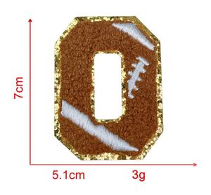 Patchs thermocollants en chenille à motif rugby, lettres et chiffres, 7 cm, avec bordure dorée pailletée, pour la décoration de chapeaux et de vêtements - Product Image 5