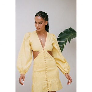 Nouvelle robe décontractée pour femme, coupe ajustée, en coton 100%, à manches longues, avec découpes florales, taille naturelle, couleur personnalisée, design de haute qualité - Product Image 1