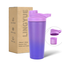 Nouvelle bouteille shaker à protéines en acier inoxydable à double paroi de 750 ml / 500 ml, isolée sous vide, avec couvercle anti-fuite pour la salle de sport et le sport, maintien thermique 24h