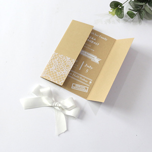 Đẹp phong cách Châu Âu Kraft gấp thẻ với Ribbon trang trí menu thẻ giấy lời mời đám cưới - Product Image 1