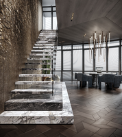 Nouvelles tendances Design luxueux escalier d'intérieur marches en pierre naturelle escaliers flottants en marbre faisceau escaliers droits flottants