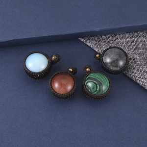 Vintage Trendy Gem Stone Halskette Hand gewebte Makramee Anhänger Oval Wachs schnur Mit Achat Amethyst für Herren Hochzeiten Partys - Product Image 3