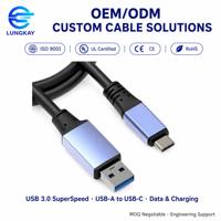 LUNGKAY Kabel USB 3.0 Aktif Tipe A ke Tipe C 60W 5Gbps untuk Kamera Jaringan, Komputer, Hard Drive Portabel, Hub, Headset VR