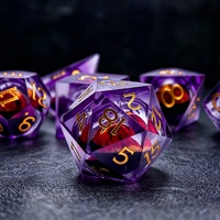 Ensemble de dés polyédriques en résine à noyau liquide, bords carrés et vifs, 7 pièces, écologiques, pour RPG et Dungeons and Dragons, logo personnalisé