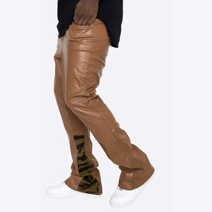 <span class=keywords><strong>Pantaloni</strong></span> in Pelle PU Elasticizzati da <span class=keywords><strong>Uomo</strong></span> Personalizzati Estivi con Stampa Cargo, Vestibilità Skinny, Stile Streetwear, Modello Svasato e Impilato - Product Image 3