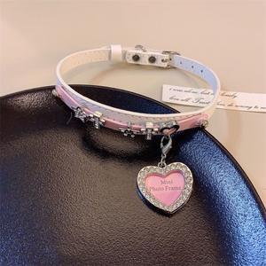 DIY Diapositiva Carta Chapado en Oro Aleación de Zinc Gargantilla <span class=keywords><strong>Collar</strong></span> Asscher Corte Diamante Rosa Blanco Estrella Corazón Colgante <span class=keywords><strong>Collar</strong></span> de Cuero Edgy - Product Image 2