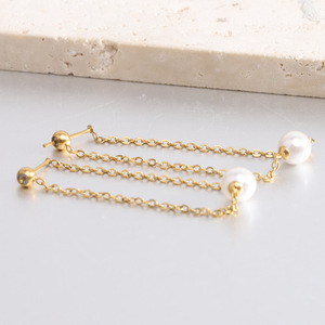Fashion <b>Tassel</b> Long Chain <b>Earrings</b> 50Mm 7Mm Pearl Stud <b>Earrings</b> For Party Zinc Alloy Stainless Steel Post - Product Image 3
