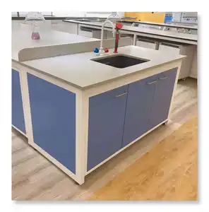 Banco de trabajo de laboratorio de acero de alta calidad, muebles de laboratorio escolar con gabinetes de almacenamiento