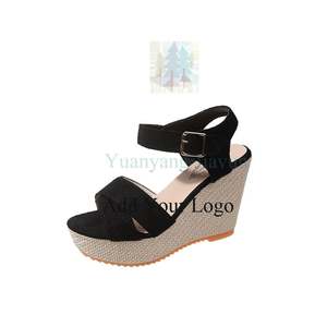 Sandales à talons compensés en <span class=keywords><strong>cuir</strong></span> Pu grande taille à bretelles croisées pour femmes - Product Image 2