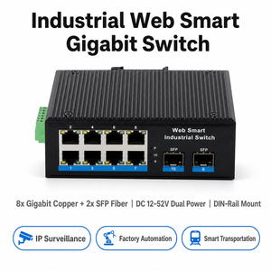 Commutateurs Ethernet Industriels de Type Gestion de Réseau de Qualité Industrielle, Gigabit, 2 Optiques, 8 Électriques, pour Extension de Réseau Fibre Optique - Product Image 2
