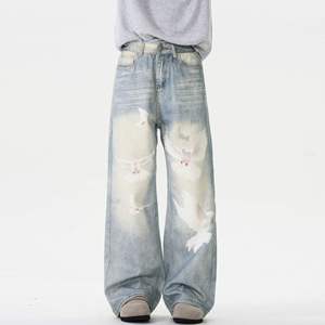 American Design Peace <span class=keywords><strong>Dove</strong></span> Washed Denim Casual Vintage Pantalones <span class=keywords><strong>para</strong></span> <span class=keywords><strong>hombres</strong></span> y mujeres - Product Image 1