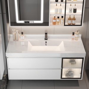 Meuble de salle de bain intelligent moderne de luxe léger avec vasque intégrée en céramique ardoise sans joint - Product Image 4