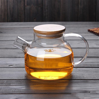 Théière moderne en verre borosilicate de haute qualité avec poignée et couvercle en bambou pour vidange de thé