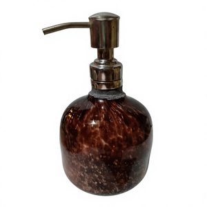 Luxury Eco-Friendly Modern Round Glass Soap <b>Dispenser</b> with Metal Pump Four-piece Set for Bathroom Countertop - Product Image 1