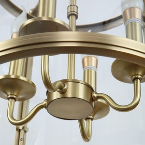 โคมไฟระย้าทรงกระบอกทองแดงสไตล์อเมริกันสมัยใหม่ พร้อมโคมแก้วรูปกรงนก สำหรับติดตั้งในระเบียง ทางเดิน ร้านอาหาร - Product Image 4