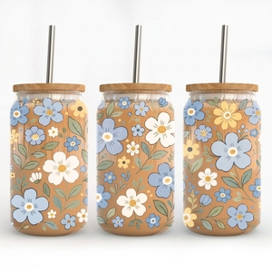 Enveloppe pour tasse à motif de fleurs sauvages, enveloppe pour verre à fleurs sauvages, enveloppe pour gobelet en verre de 16 oz, enveloppe pour tasse de printemps, téléchargement numérique, enveloppe pour tasse de printemps style bohème - Product Image 1