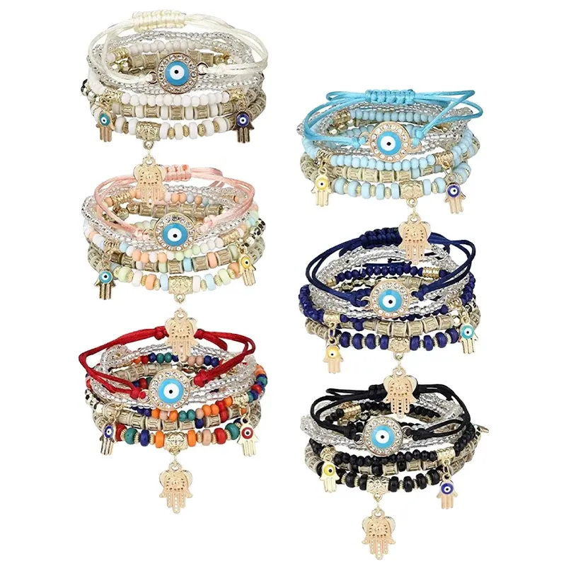 Dropshipping Charms Woven Bracelet Handmade Beaded Bracelet Women Adjustable Boho Eye Beads Bracelets Jewelry Sets
