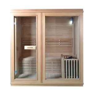 Traditional 4-6 Person Double Seat Wood Steam Sauna Room 6kw Electric Stove Indoor Sauna