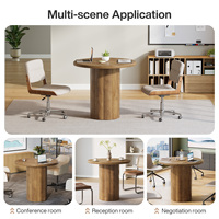 Petite table de conférence pour 4 personnes avec base robuste, bureau de bureau, bureau de réception pour salon, salle de réunion, salle de négociation (marron)