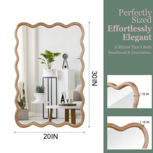 Natural Wood Color 20x30 Wavy <b>Rectangle</b> Solid Wood Frame Decorative <b>Mirror</b> <b>For</b> Bedroom Bathroom Living Room Entryway - Product Image 5