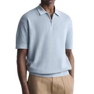 Pulls pour hommes avec LOGO personnalisé Polos de haute qualité Pull à manches courtes Tricots Pull à demi-fermeture éclair 1/4 POLO Pull en tricot de coton pour hommes - Product Image 1
