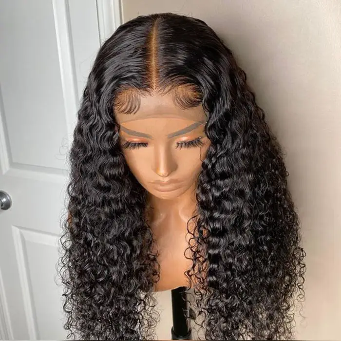 Women Natural Lace Curly Wigs with Baby Hair 4x4 Lace Closure Human Hair Wig