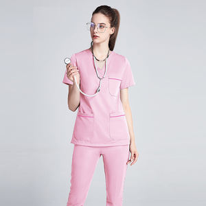 ピンク色の綿100% スパユニフォーム 医師 看護師 スクラブスーツセット 医療病院ユニフォーム - Product Image 2