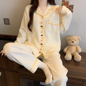 Conjunto de Pijama de Mujer en Tejido Waffle, Otoño e <span class=keywords><strong>Invierno</strong></span>, Manga Larga, Cálido, Diseño de Perrito Adorable, Transpirable y Cómodo - Product Image 3