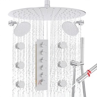 HOMEDEC Ensemble de douche pluie 16 pouces avec double pommeau mural 6 pouces, vanne 5 voies, douchette à main 2 fonctions et jets latéraux, nickel brossé