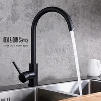 Keran Dapur Stainless Steel Matte Black, Mixer Air Panas Dingin, Terpasang di Dek, Lubang Tunggal, Grosir untuk Hotel Villa, Keran Wastafel