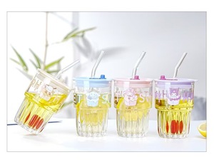 Taza de vidrio transparente con diseño simple de dibujos animados y Cinnamoroll, tapa a prueba de fugas de leche para <span class=keywords><strong>desayuno</strong></span> de 300ml, vasos de vidrio creativos - Product Image 5