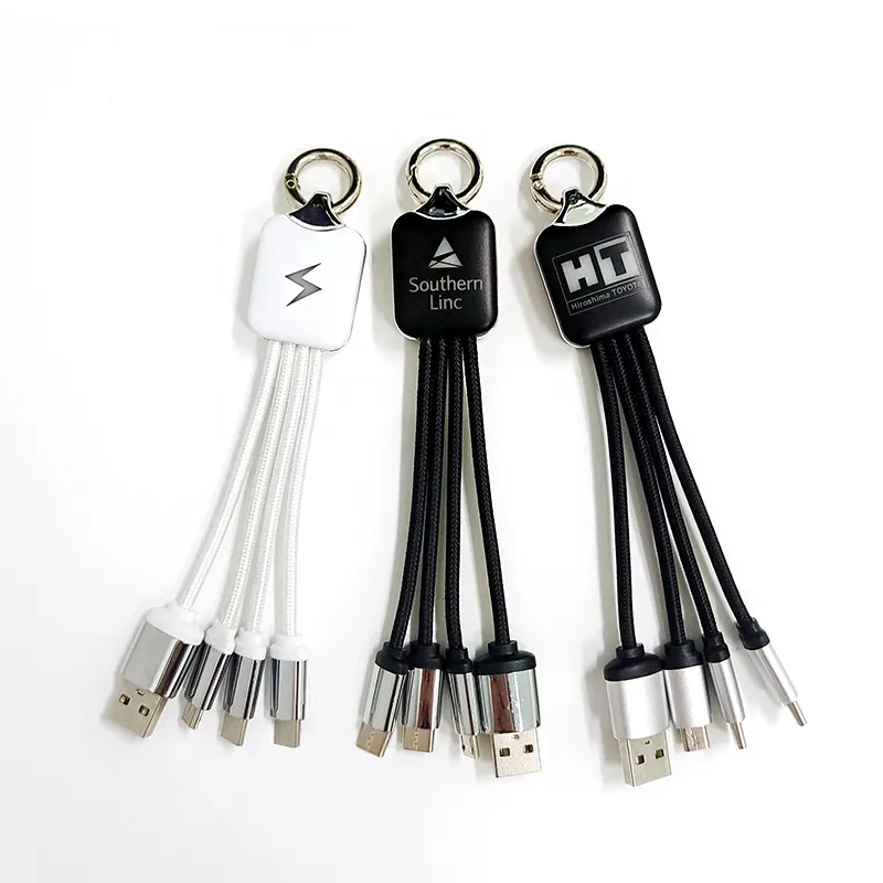 Công nghệ khuyến mại mục tùy chỉnh tùy chỉnh Kinh doanh Quà Tặng xách tay mini Logo 4-in-1 sạc cáp USB Keychain sạc cáp