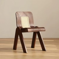 Chaise de salle à manger moderne en bois massif avec dossier en rotin respirant, design unique et stable pour la maison, la cuisine et les restaurants