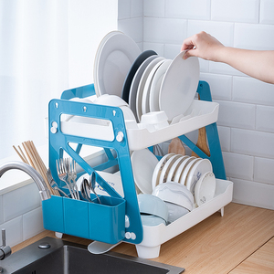 Escurridor de vajilla de plástico sin BPA de doble capa, organizador de utensilios de cocina, color brillante, nuevo diseño - Product Image 2