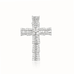 CUSTOM SILVER 10K/14K/18K GOLD PLATED LAB GROWN CVD DIAMOND CLASSIC ENGAGEMENT GIFT SWEATER <b>CHAIN</b> NECKLACE <b>CROSS</b> PENDANT VS - Product Image 1