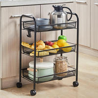 Estante Metálico para el Hogar, Estante de Almacenamiento Simple Vertical para Frutas, Estante de Almacenamiento de 3 Niveles, Organizador de Cocina y Baño con Ruedas