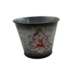 Custom Kerst Plantenbakken Gegalvaniseerd Metaal Tuin Potten Met Decoratieve Tags Ontwerp